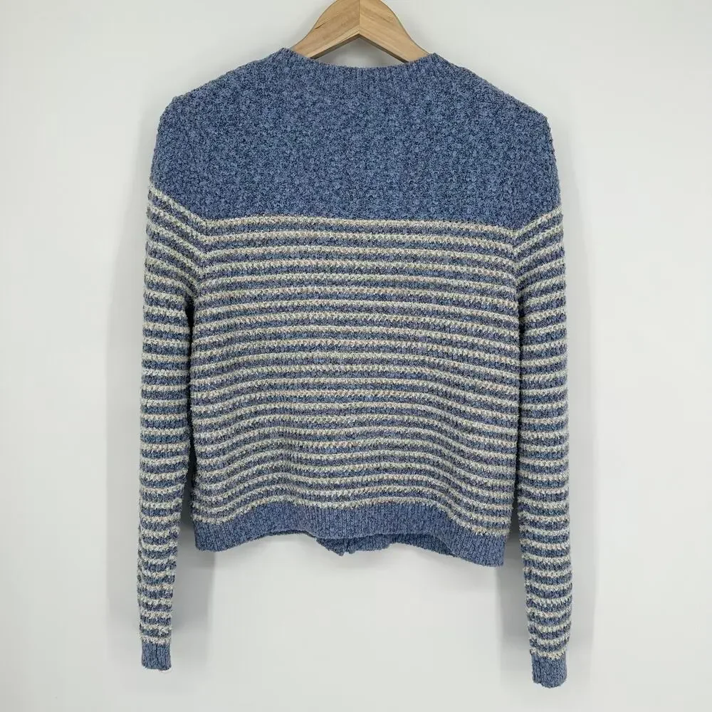 Ann Taylor Denim Striped Cardigan Gold Button Sweater Jacket Metallic Blue White - Picture 9 of 13
